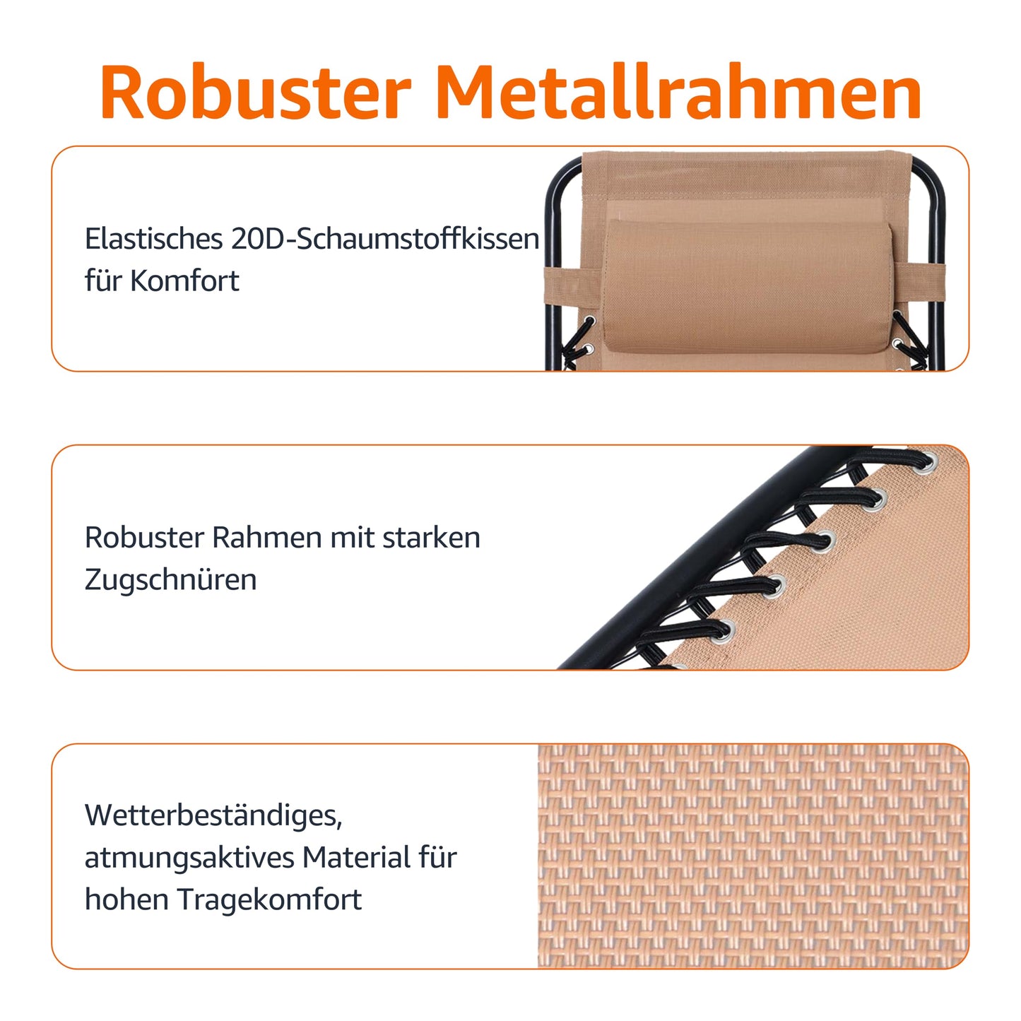 Basics Relax Schaukelstuhl faltbar mit Kopfstütze Beige
