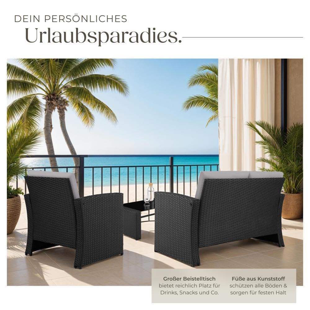 Gartenmöbel Set 12-teilig, Poly Rattan Lounge für 4 Personen