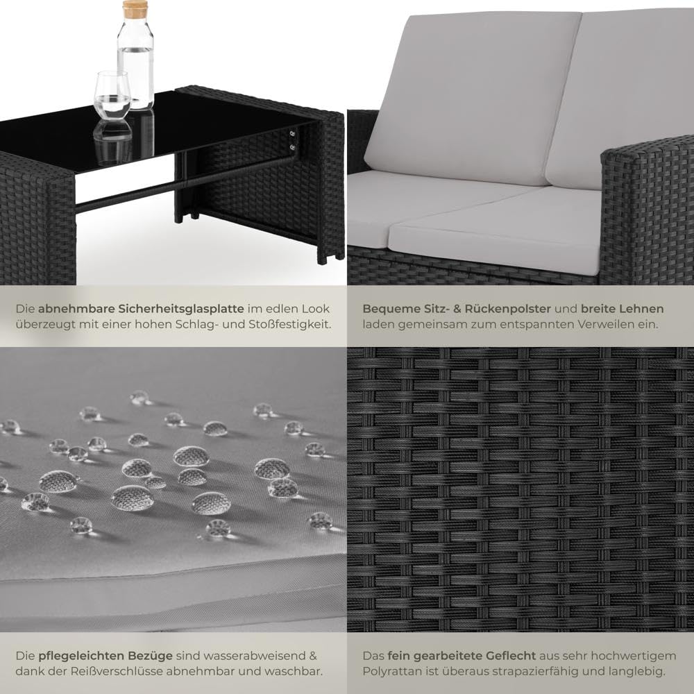 Gartenmöbel Set 12-teilig, Poly Rattan Lounge für 4 Personen