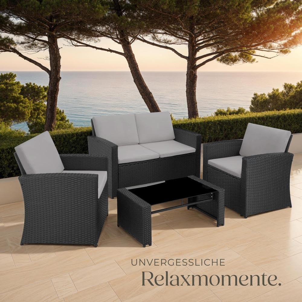 Gartenmöbel Set 12-teilig, Poly Rattan Lounge für 4 Personen
