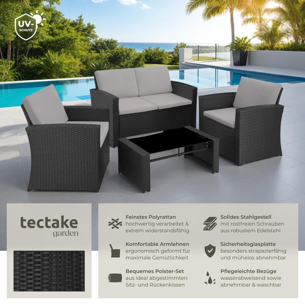 Gartenmöbel Set 12-teilig, Poly Rattan Lounge für 4 Personen