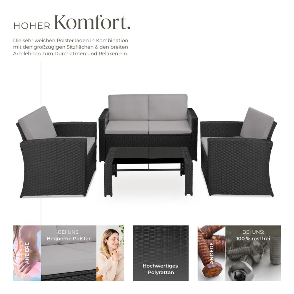 Gartenmöbel Set 12-teilig, Poly Rattan Lounge für 4 Personen