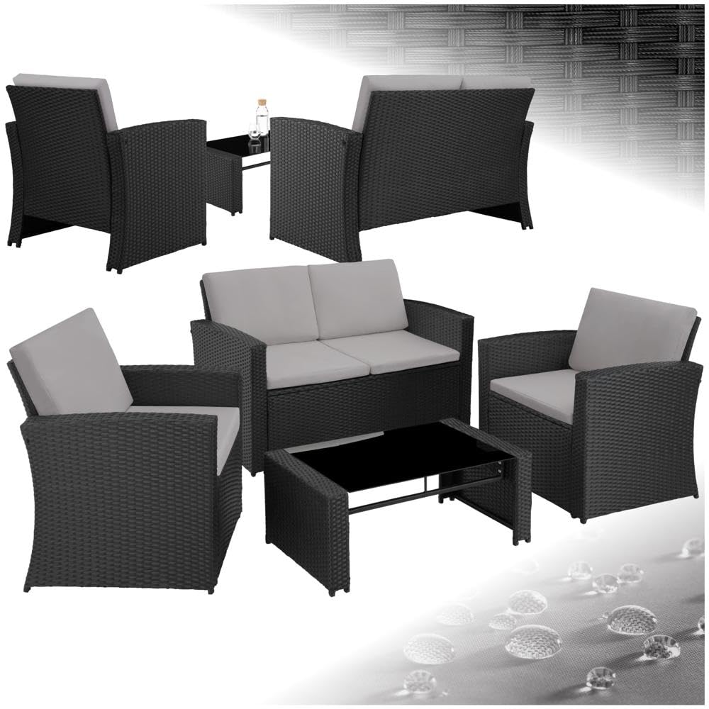 Gartenmöbel Set 12-teilig, Poly Rattan Lounge für 4 Personen