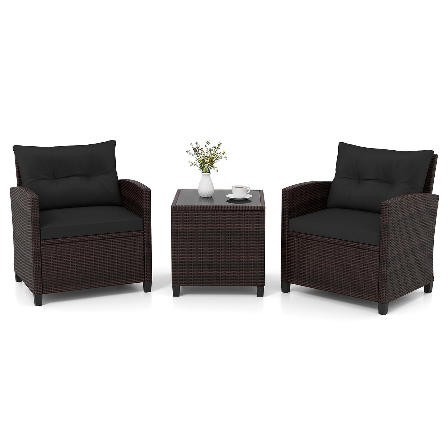 GIANTEX Balkonmöbel Set, 2 Sessel mit Tisch, inkl. Sitzkissen