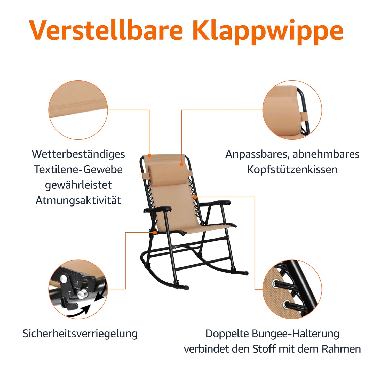 Basics Relax Schaukelstuhl faltbar mit Kopfstütze Beige