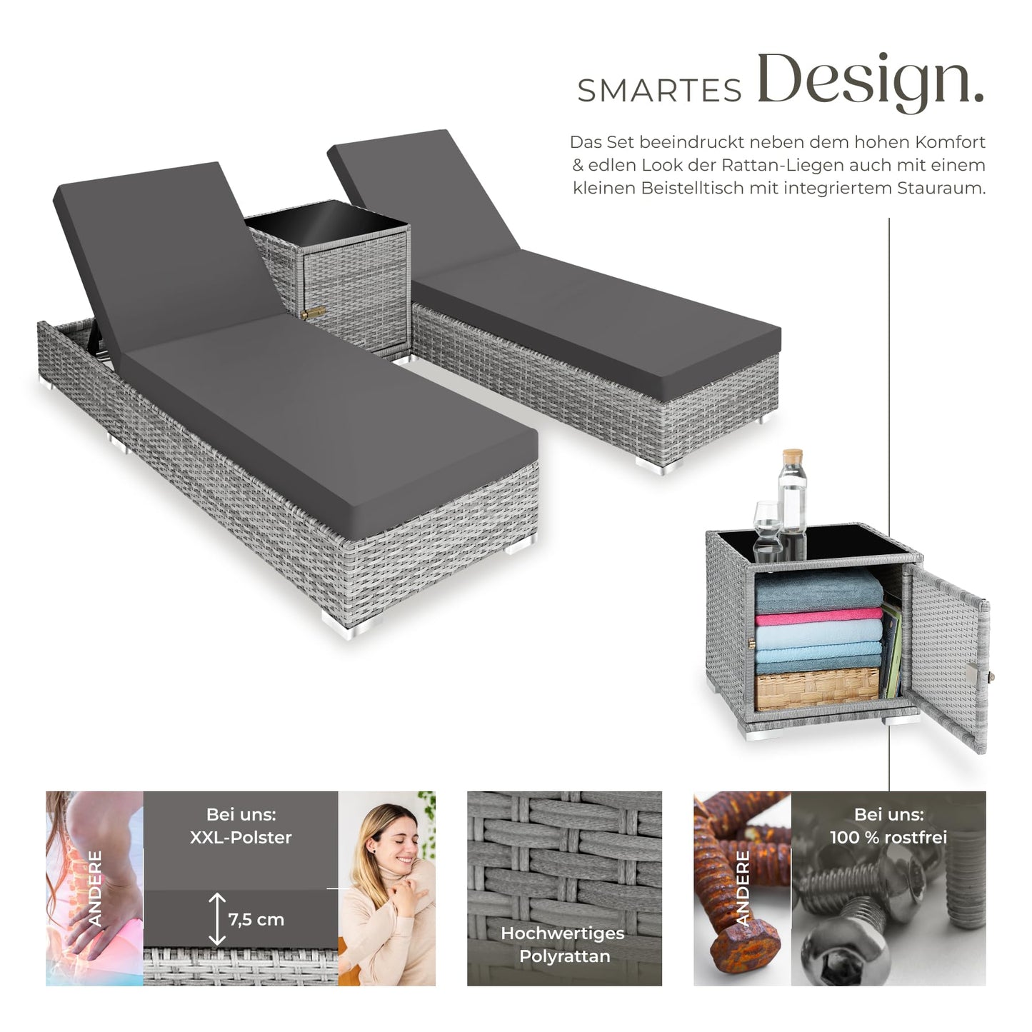 tectake Lounge Gartenmöbel Set, Sofa, Sessel & Tisch Schwarz Grau