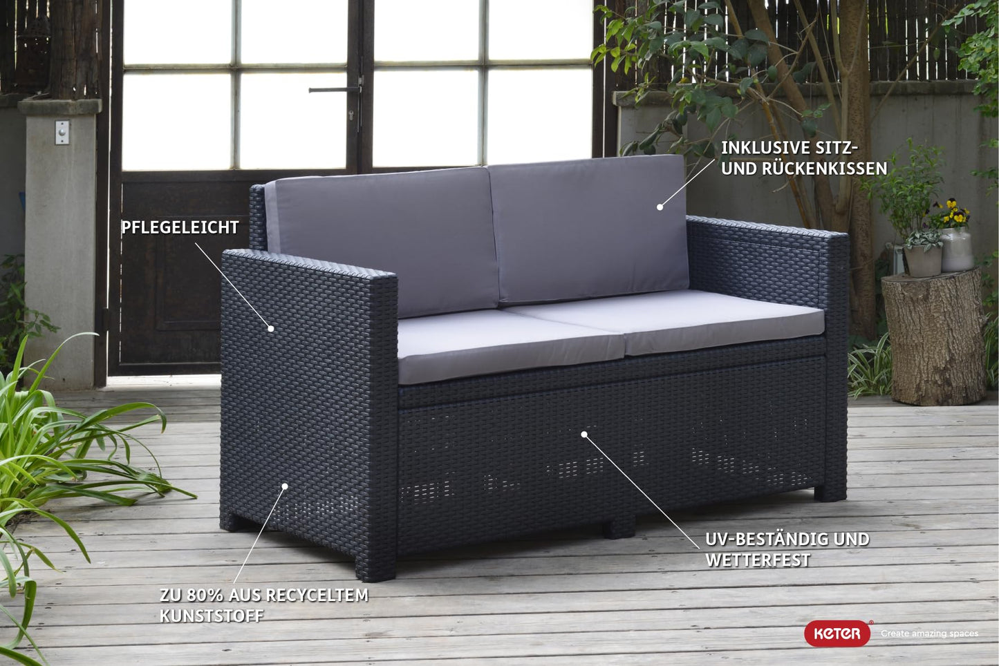 Victoria Lounge Sofa, 2-Sitzer Gartensofa Grau