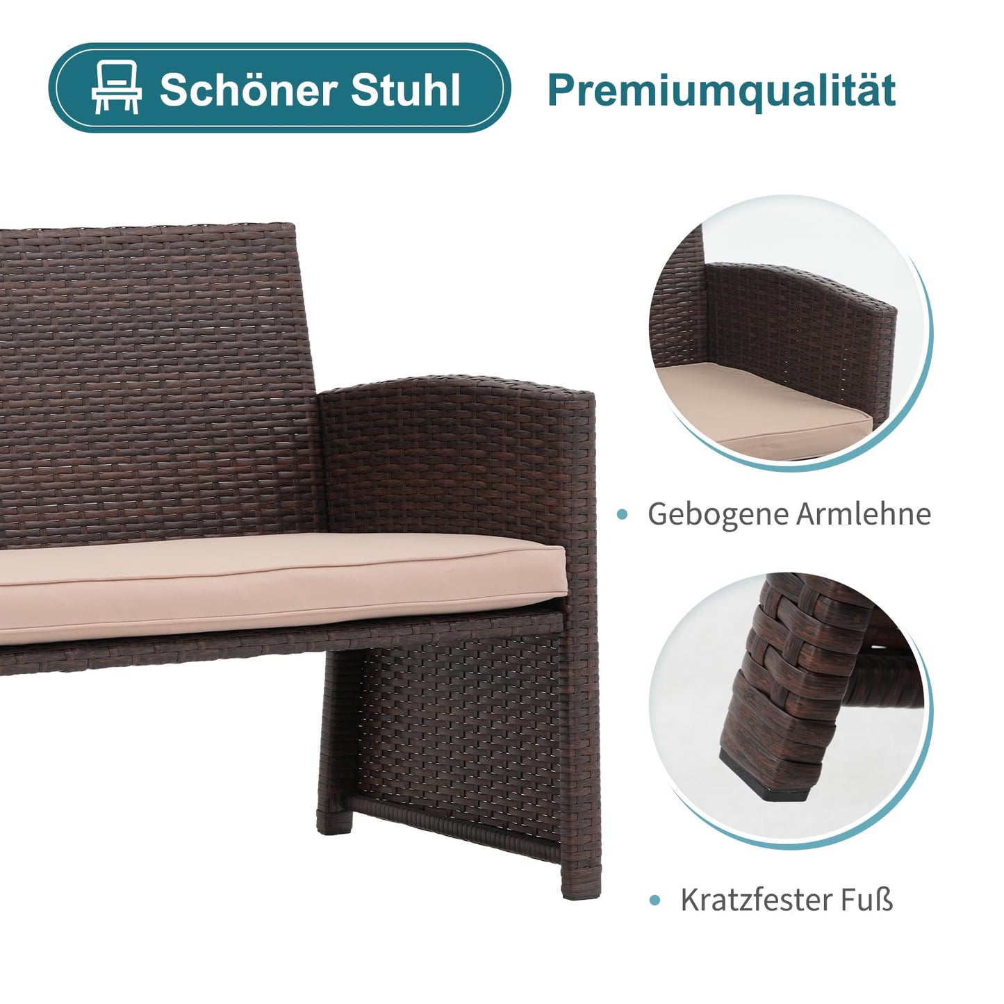 OC Orange-Casual Outdoor Loveseat Set, Rattan Gartenbank mit Hockern