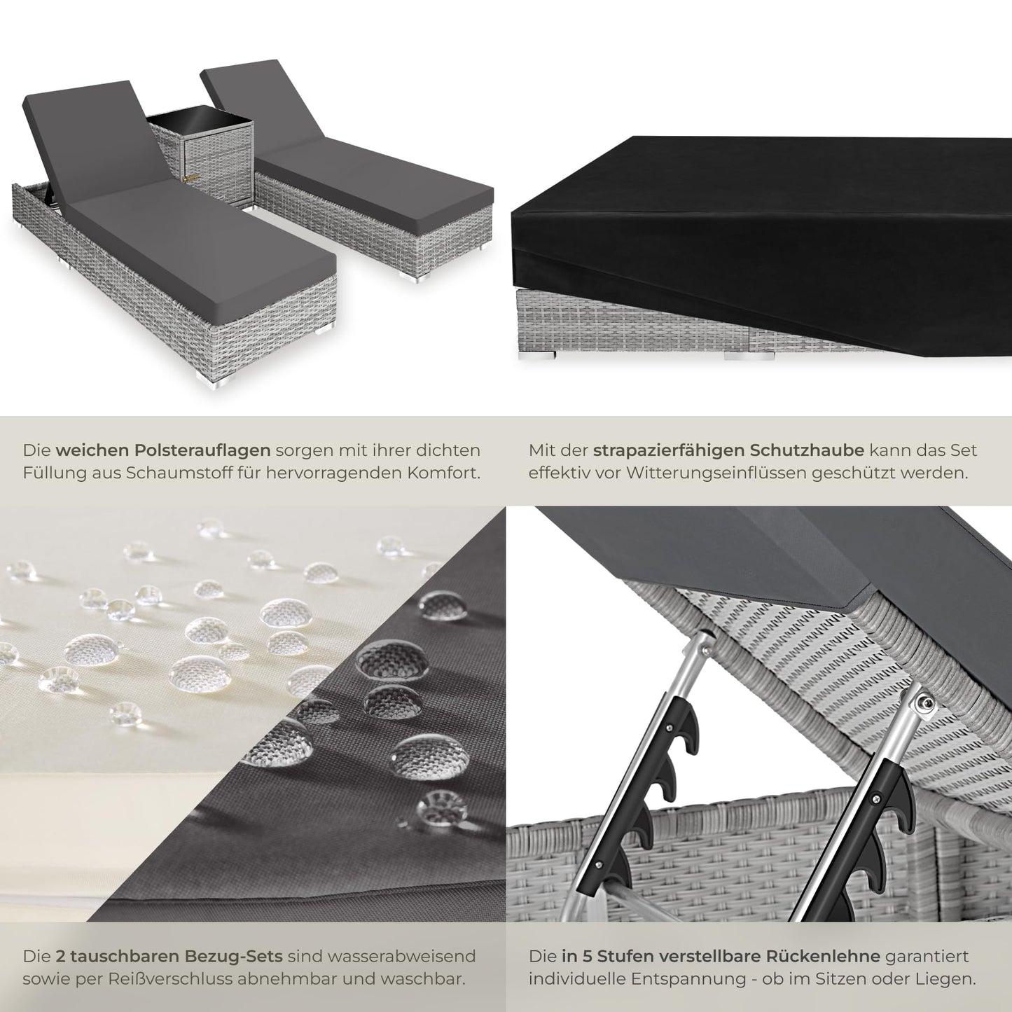 tectake Lounge Gartenmöbel Set, Sofa, Sessel & Tisch Schwarz Grau