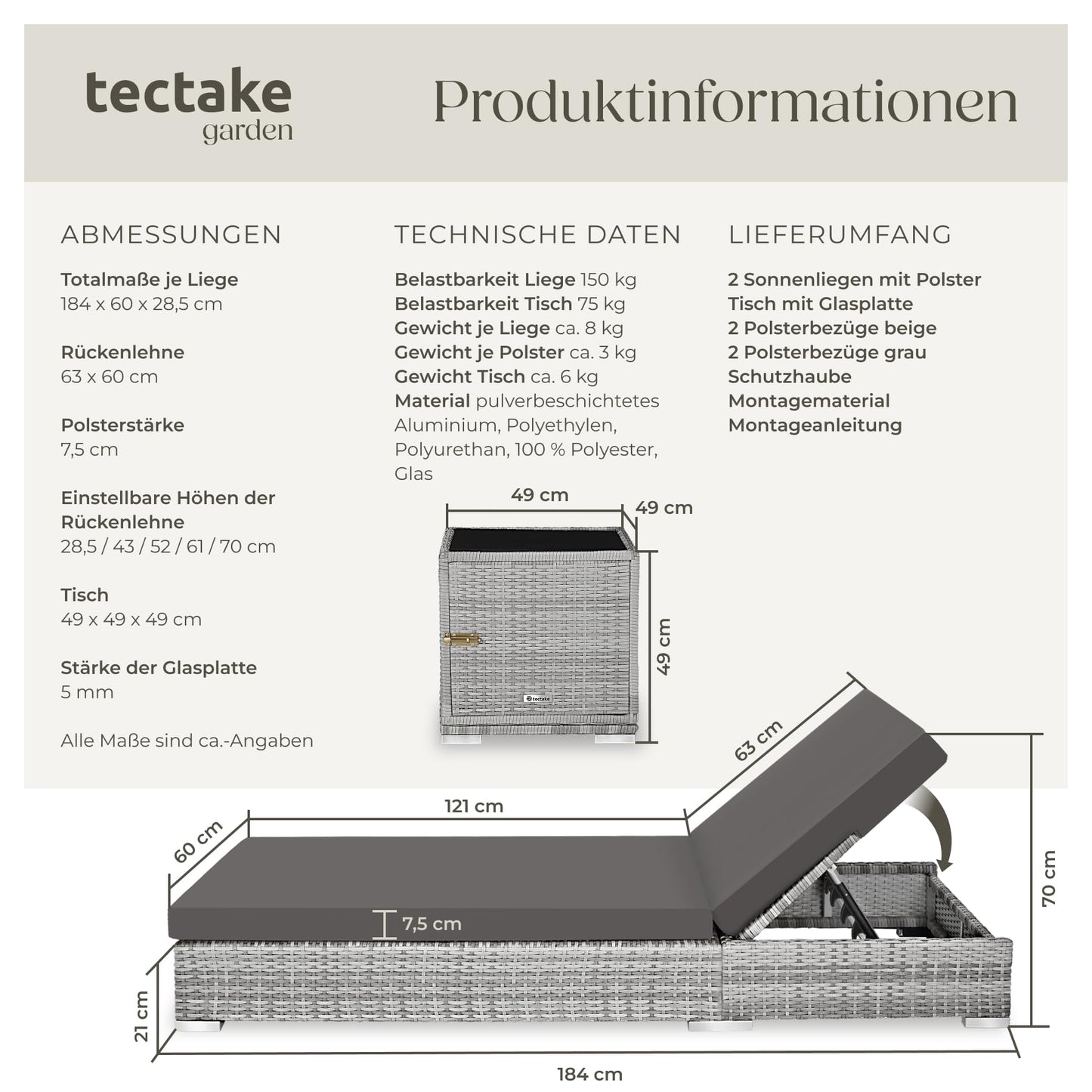 tectake Lounge Gartenmöbel Set, Sofa, Sessel & Tisch Schwarz Grau