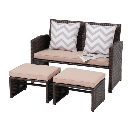OC Orange-Casual Outdoor Loveseat Set, Rattan Gartenbank mit Hockern