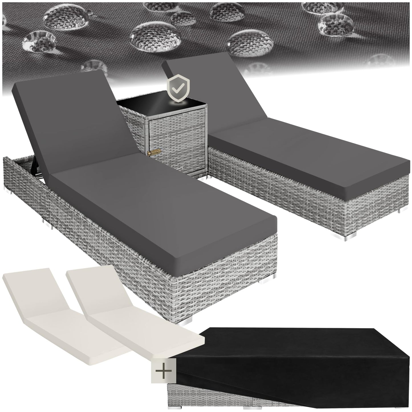 tectake Lounge Gartenmöbel Set, Sofa, Sessel & Tisch Schwarz Grau