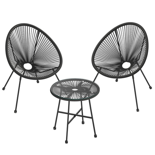 SONGMICS Balkonmöbel Set 3-teilig mit Tisch & 2 Stühlen Schwarz