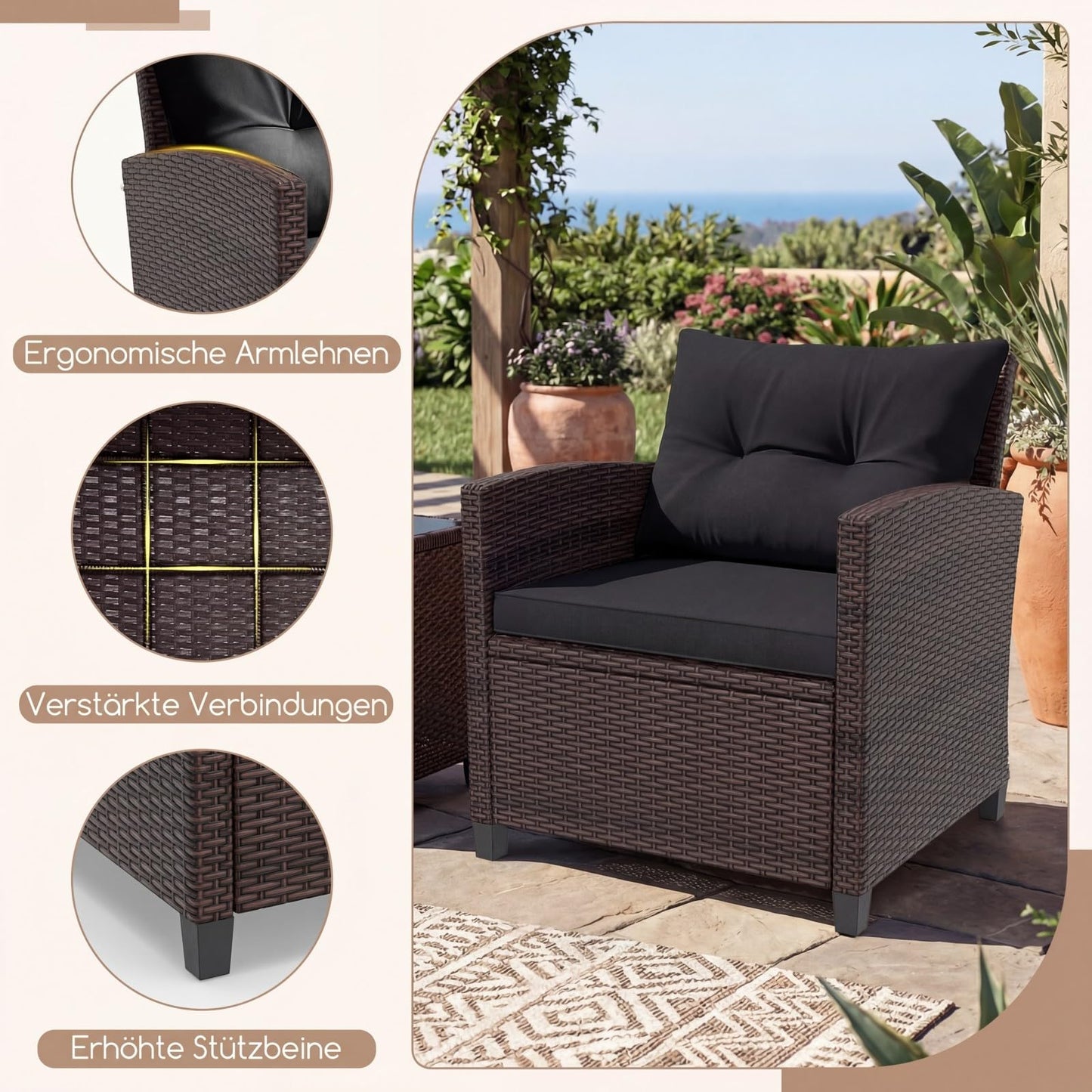 GIANTEX Balkonmöbel Set, 2 Sessel mit Tisch, inkl. Sitzkissen