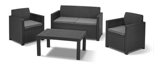 Merano Balkonmöbel Set, 4-teilig mit Kissen Grau