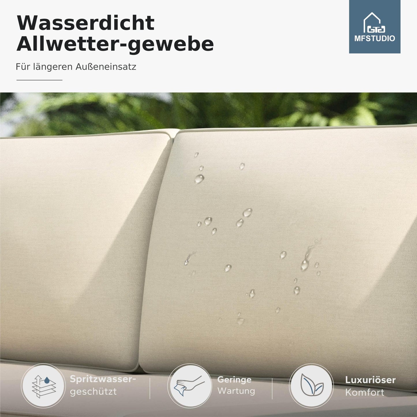 MFSTUDIO Gartenlounge Set Outdoor, Rattan Sofa mit Holztisch für 4 Personen