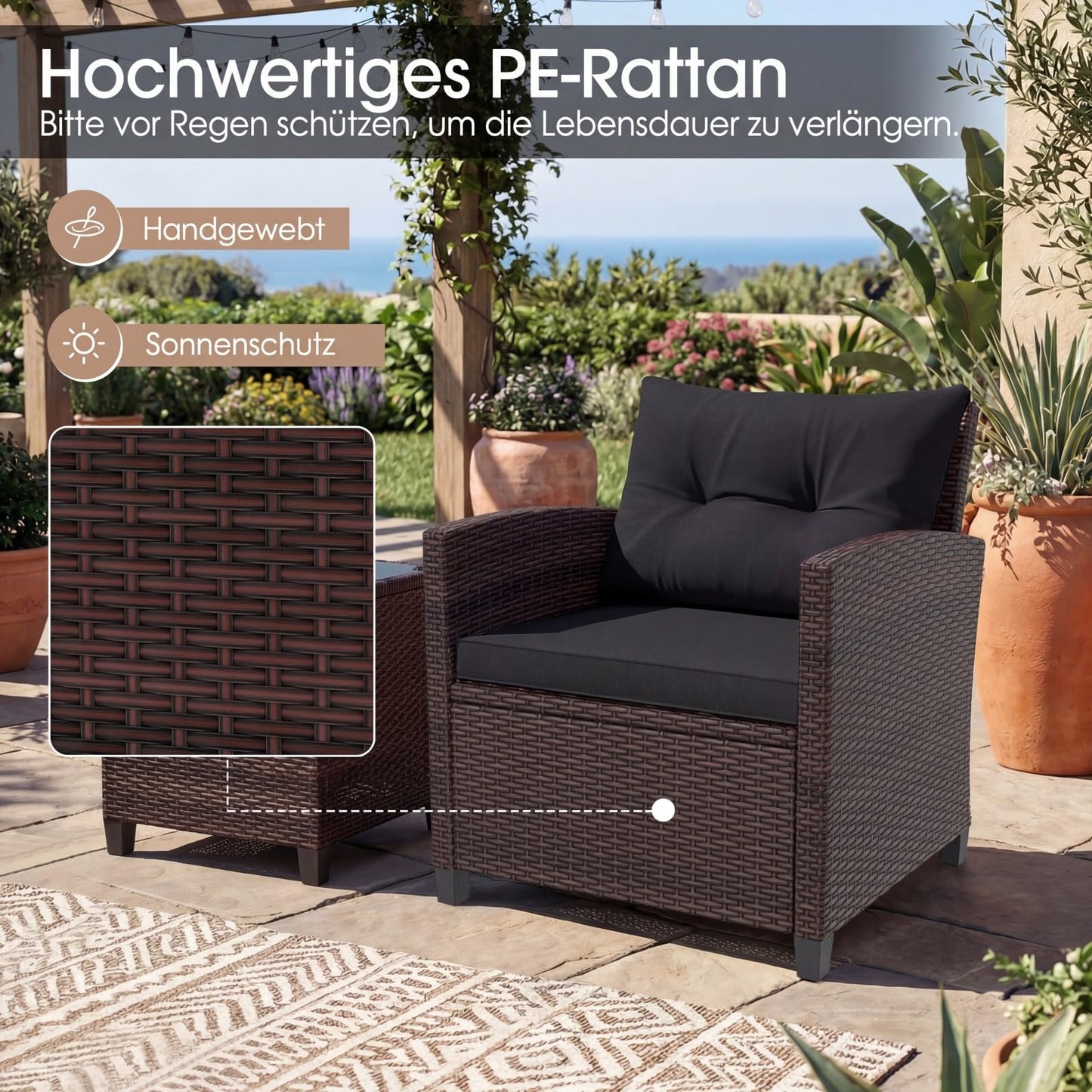 GIANTEX Balkonmöbel Set, 2 Sessel mit Tisch, inkl. Sitzkissen