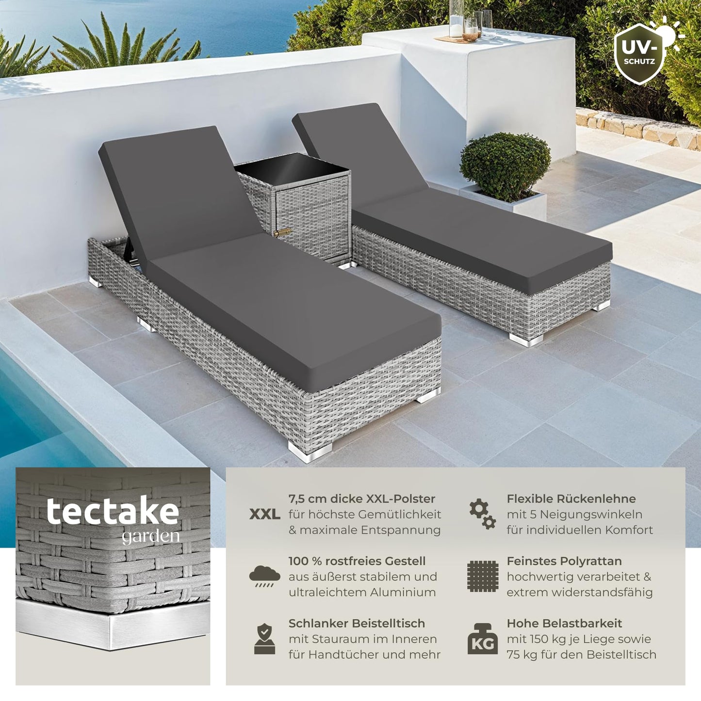 tectake Lounge Gartenmöbel Set, Sofa, Sessel & Tisch Schwarz Grau