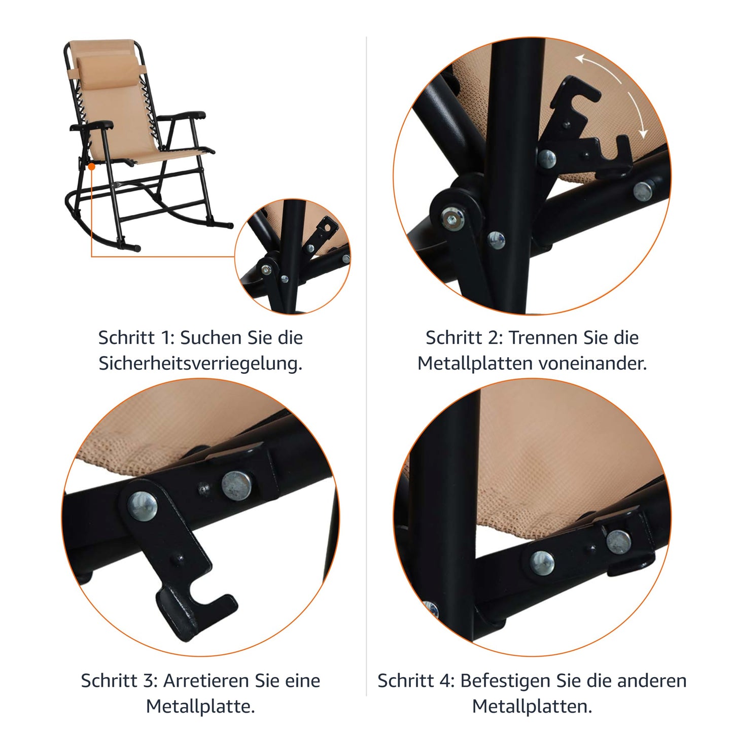 Basics Relax Schaukelstuhl faltbar mit Kopfstütze Beige