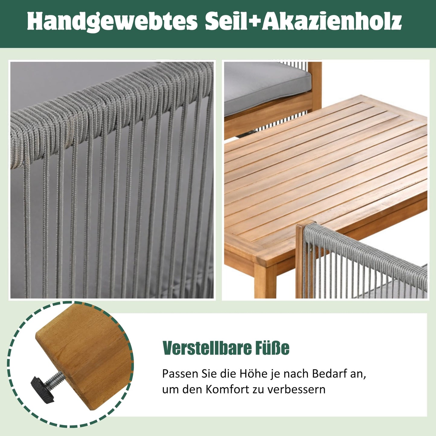 Jtyca Lounge Möbel Outdoor, Gartenmöbel Set mit Sofa, 2 Sesseln und Tisch