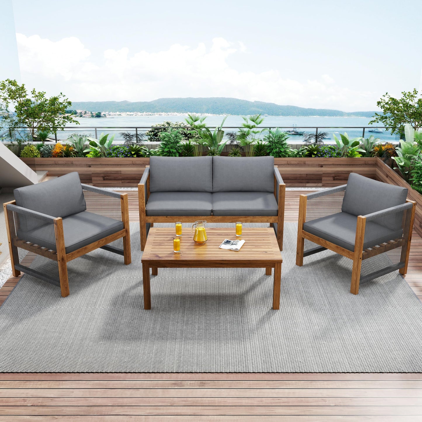 Jtyca Lounge Möbel Outdoor, Gartenmöbel Set mit Sofa, 2 Sesseln und Tisch