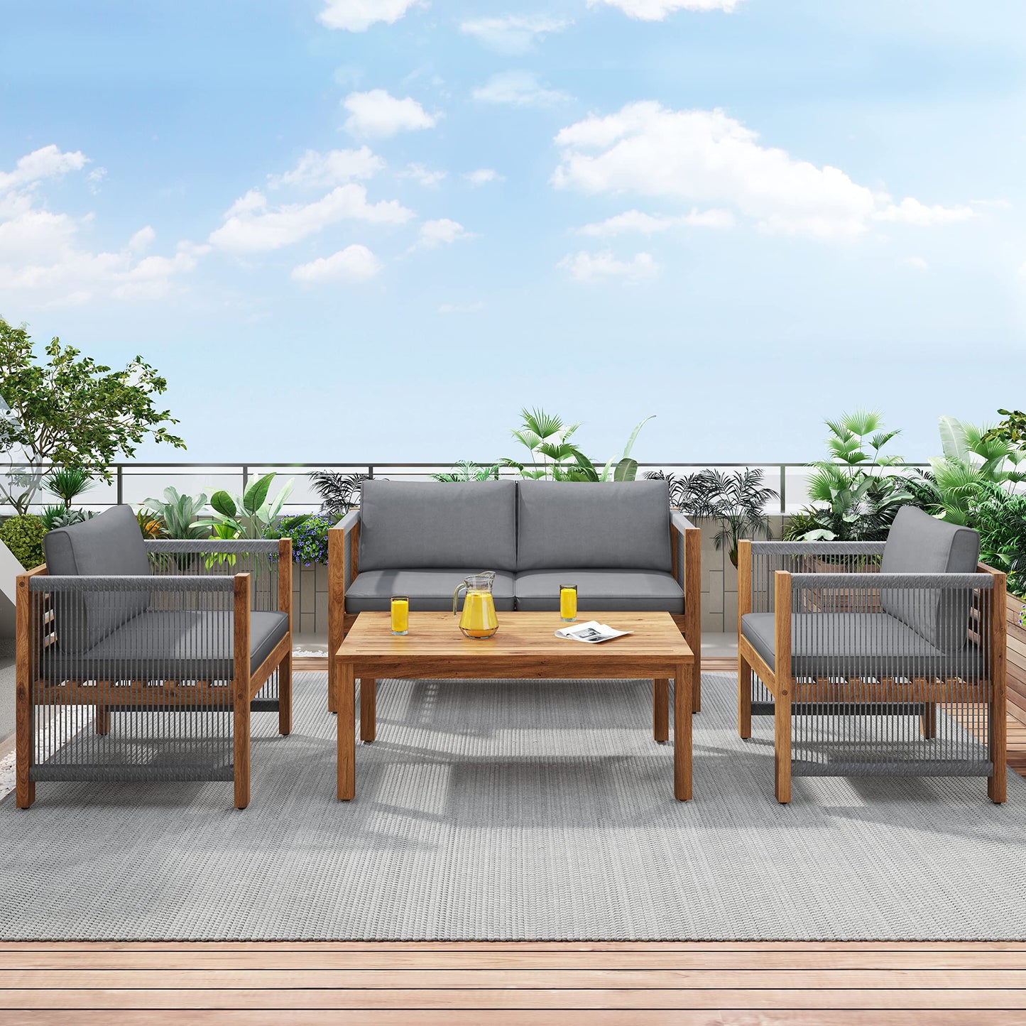 Jtyca Lounge Möbel Outdoor, Gartenmöbel Set mit Sofa, 2 Sesseln und Tisch